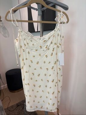 Reformation - Cream Floral Tie-Shoulder Slip Dress Rosemead
